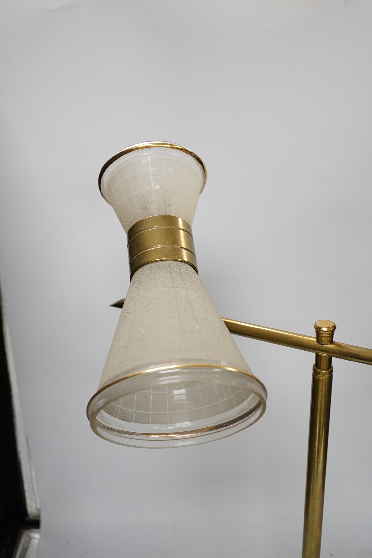 A brass and glass make-up artist's light, 56cm